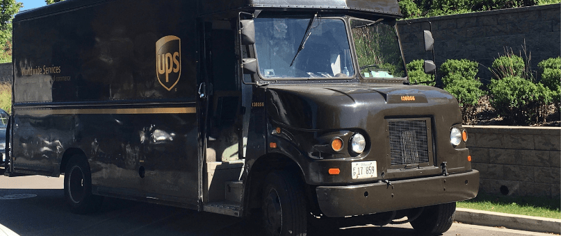 A UPS truck on a residential street