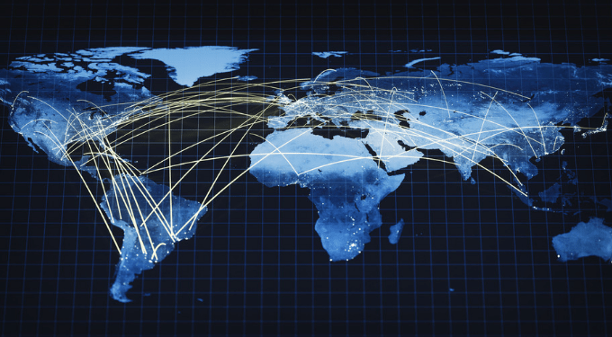 Digital map of the world, showing interconnections