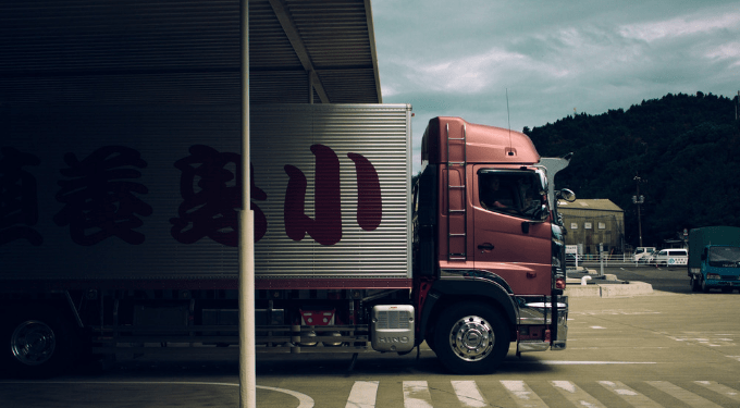 A truck passing through a checkpoint