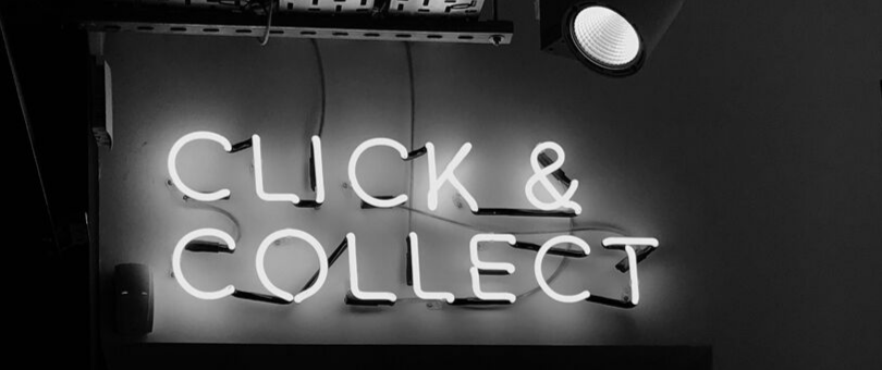An illuminated click-and-collect sign