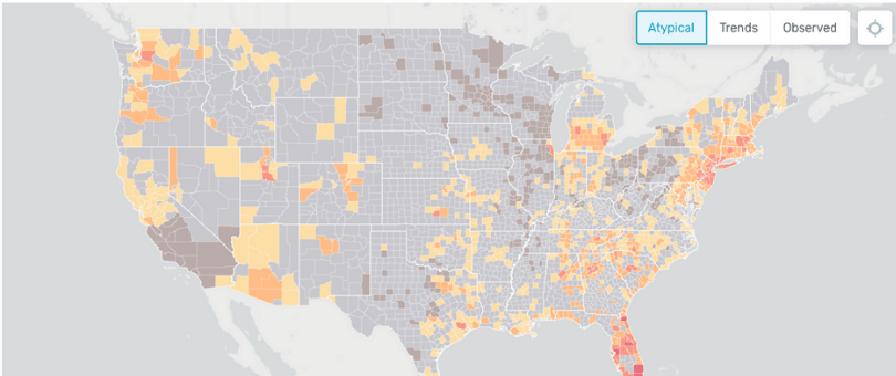 Kinsa Health's fever map charting COVID-19