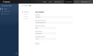 The Team Details page to manage webhooks and integrations for any team