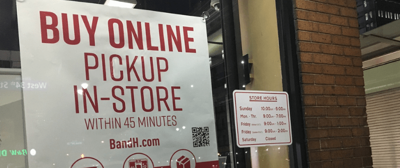 Buy Online pickup in store sign at BH Camera