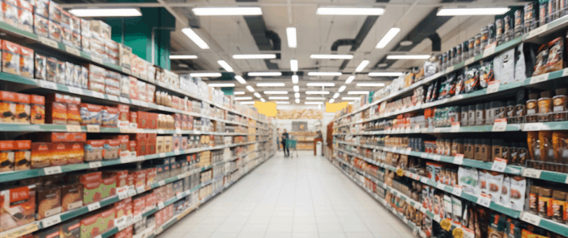 Wide and long supermarket aisle
