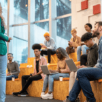 Interns on risers getting a welcome speech from company person