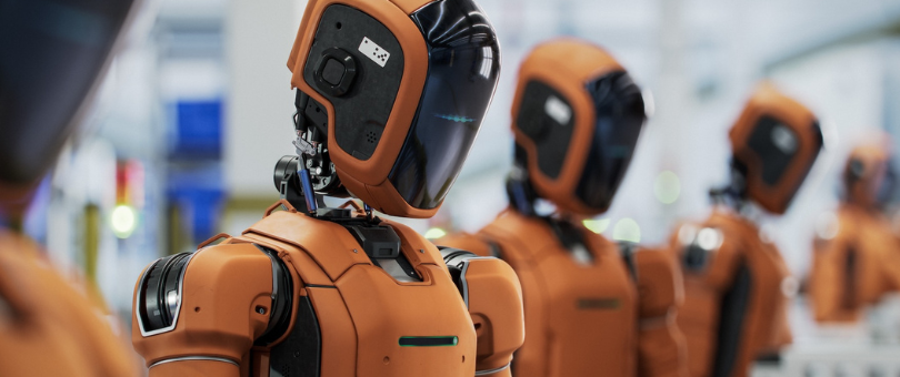 robots standing in a row to illustrate the rise of AI agent shopping bots powering agentic commerce