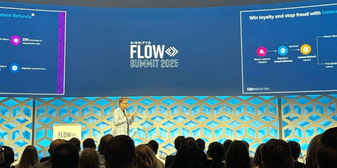 Signifyd CEO Raj Ramanand on stage at the Signifyd FLOW Summit 2025