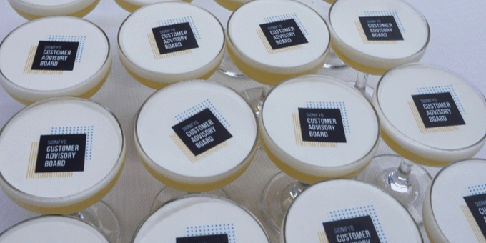rows of cocktails with Signifyd CAB coasters