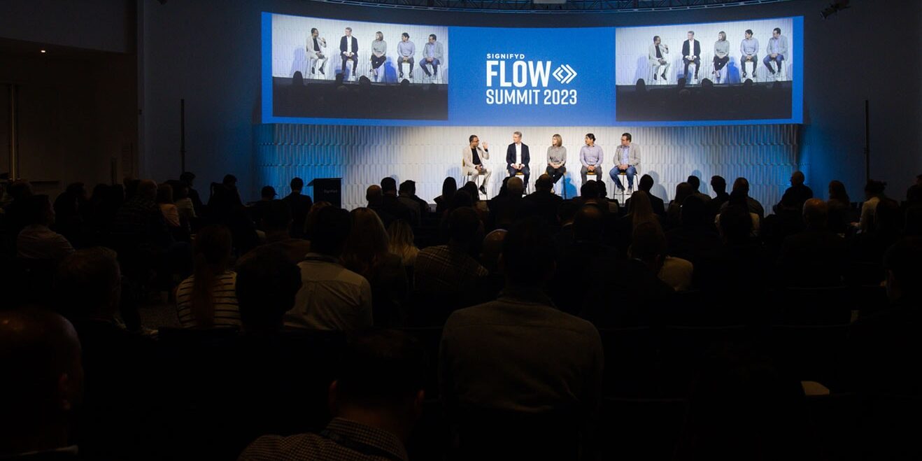 Jason Knell (Adobe), John Winstel (FIS), Cy Khormaee (Google), Kelli Lin (Narvar), and Rajpreet Shikak (Worldpay) and Signifyd CEO Raj Ramanand